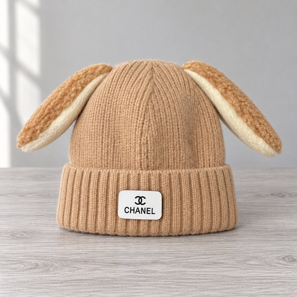CHANEL Camel Bunny Ear Knit Beanie